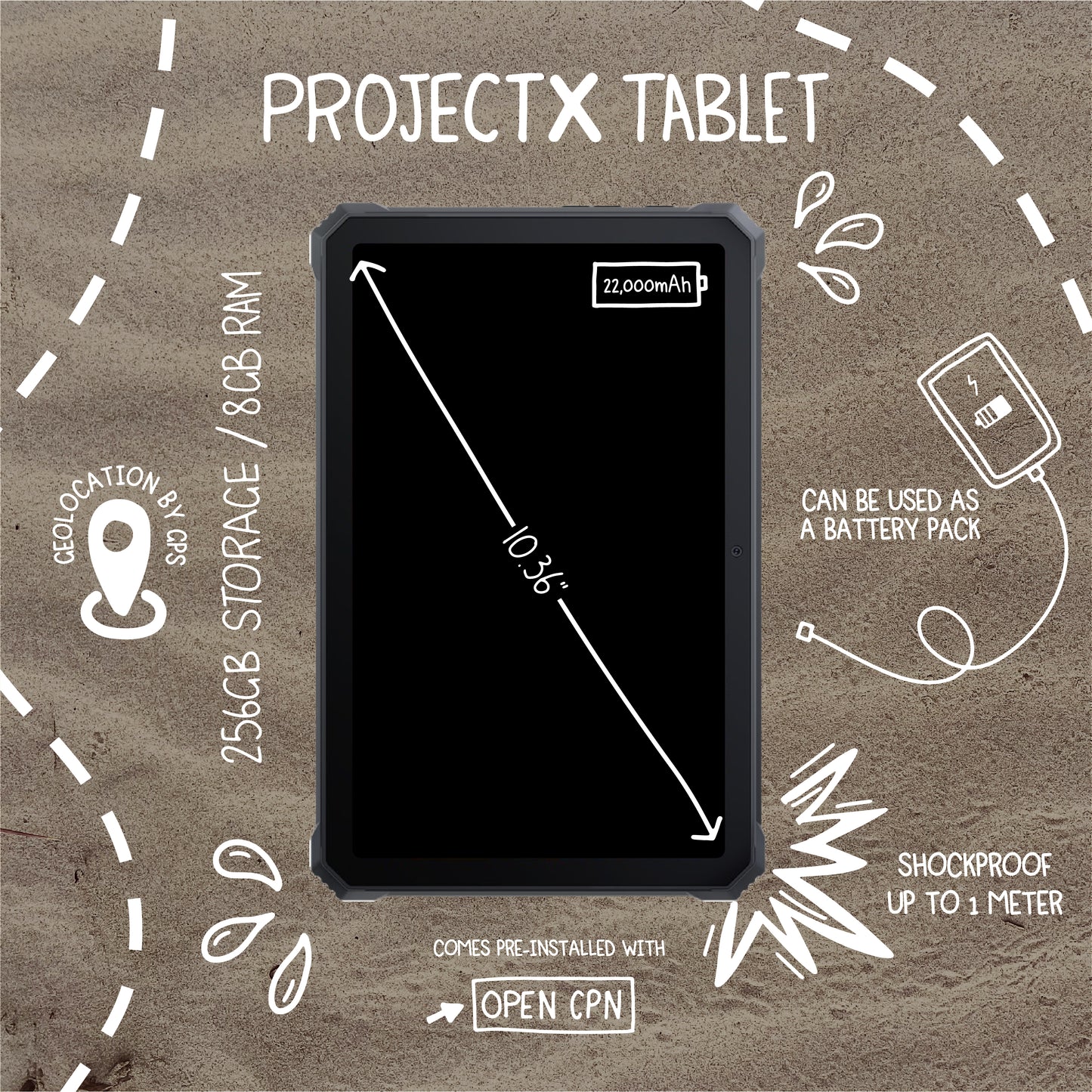 ProjectX 10.4" Rugged Android Tablet – Custom Marine Files - 256GB + SD Storage